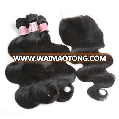 XBL Free Shipping Body Wave Brazilian Hair Hundles with closure 1/2/3 PCS Human hair bundles with closure 8-26" Hair Extension