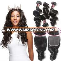 XBL Free Shipping Cuticle Aligned Human Hair Bundles with Closure Brazilian Human Hair